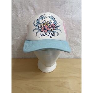 Youth Salt Life Floral Crab Trucker Hat Pink Mesh Blue Brim Snapback 2019